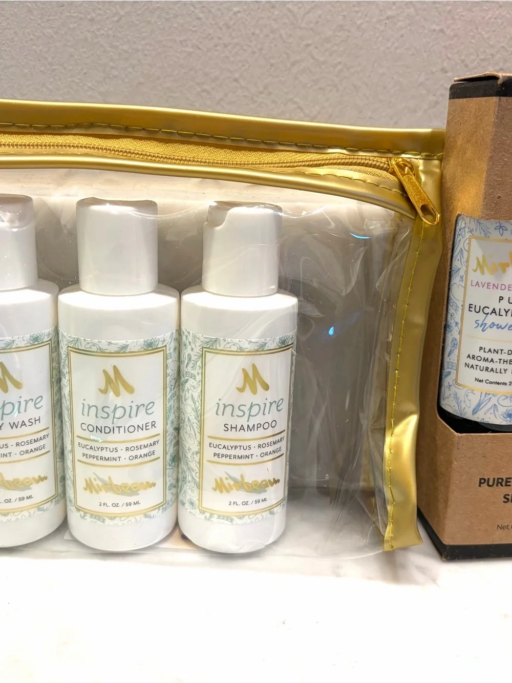 Inspire Travel Body Wash & Hair Care Set - White and Gold